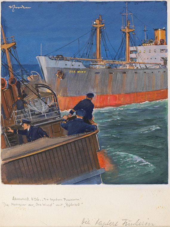 Walter Zeeden - 2 Bll.: Die Kollision der Frachtschiffe "Seawind" mit "Björkö" - 