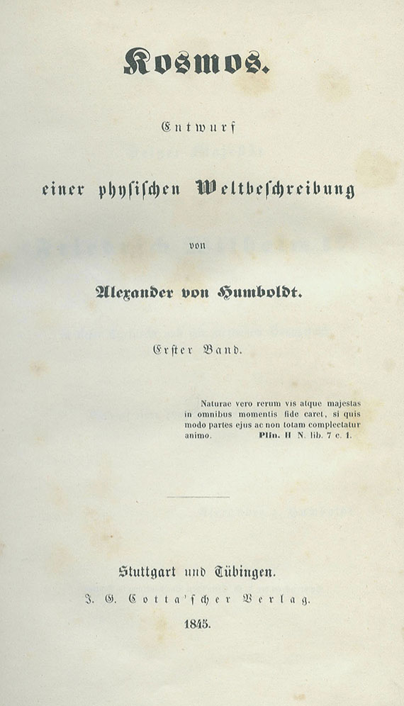 Alexander von Humboldt - Kosmos. 6 Bde. 1845ff.