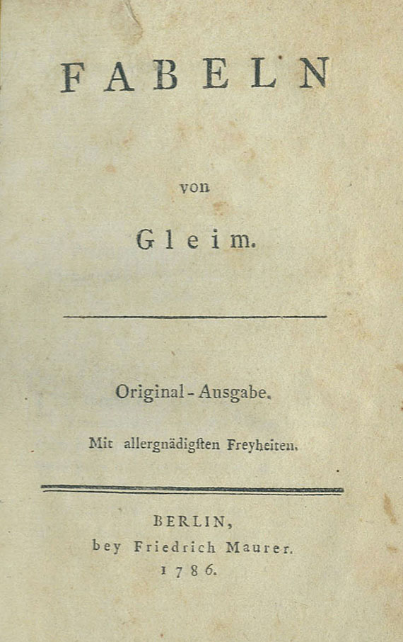 Johann Wilhelm Ludwig Gleim - Fabeln. 1786.