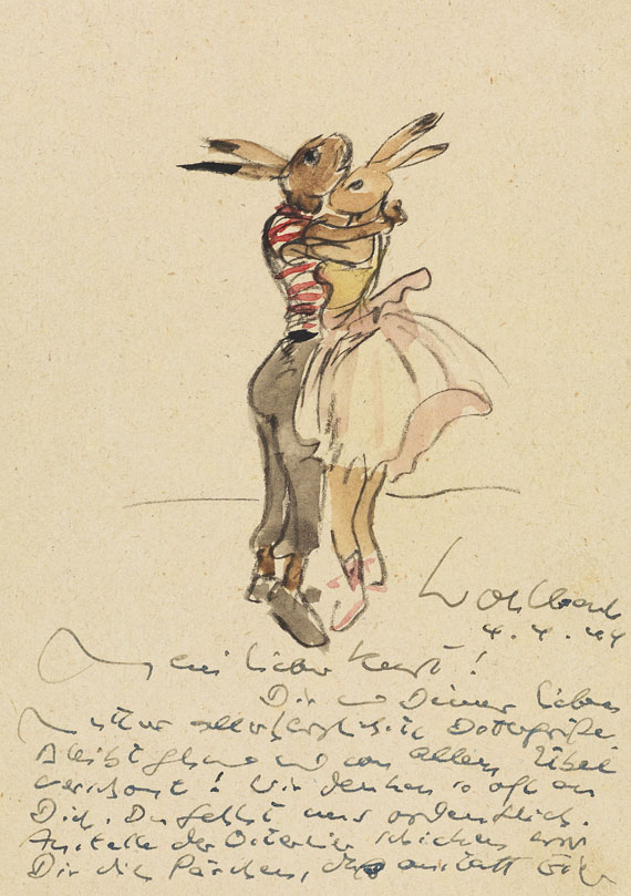 Max Schwimmer - 7 Bll. Postkarten mit Aquarellzeichnungen. 1944. - 