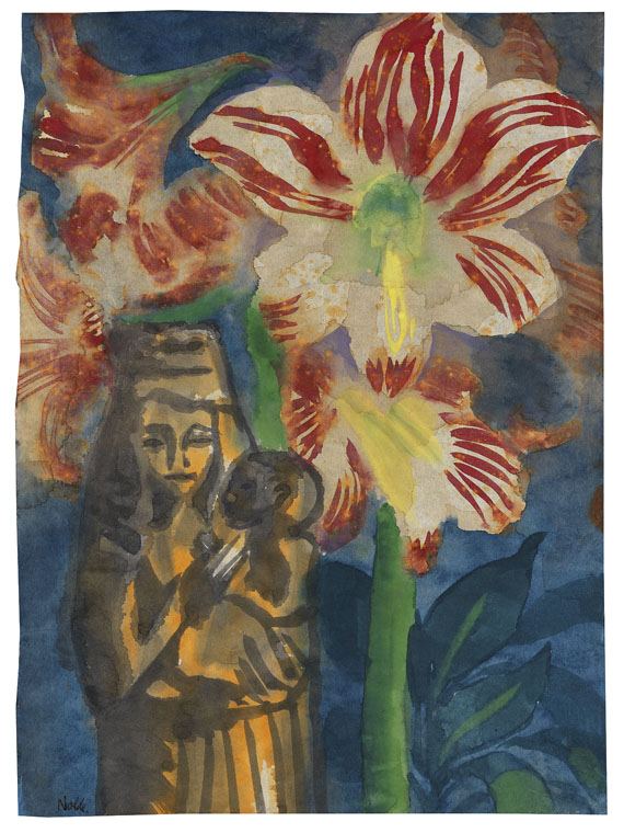 Emil Nolde - Stillleben mit Amaryllis und Madonnenfigur - Signature