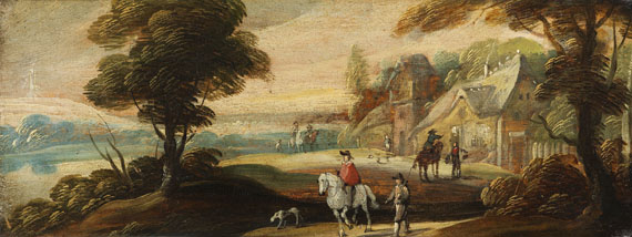  Niederlande - Vier Miniatur-Gemälde mit Landschaftsszenen und zahlreichen Personen - 