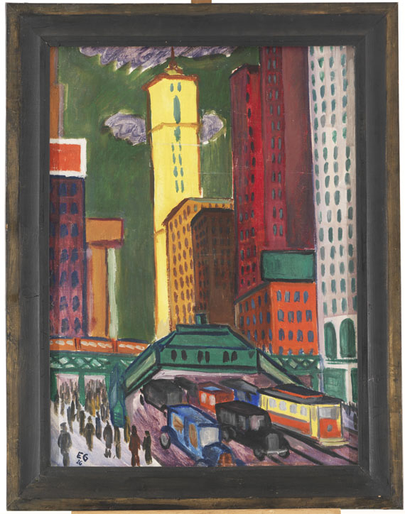 Ernst Geitlinger - New Yorker Straßenszene mit gelbem Hochhaus - 