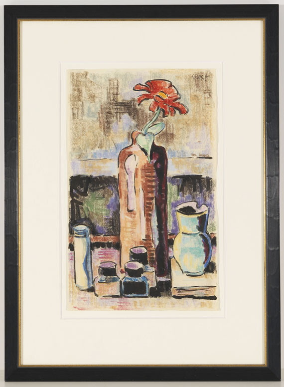 Karl Schmidt-Rottluff - Flasche und Zinnie (Rote Blume im Krug) - 