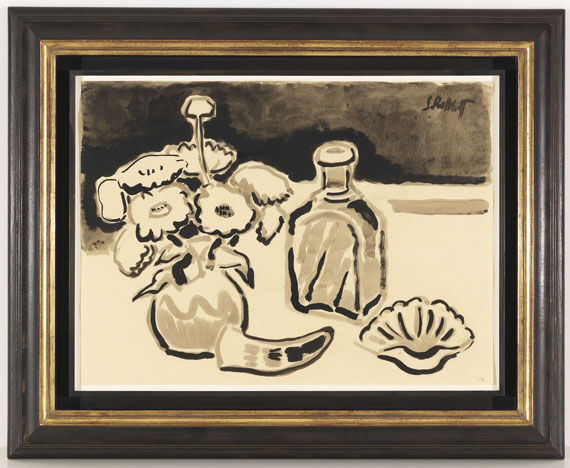 Karl Schmidt-Rottluff - Stillleben mit Blumen, Flasche und Muscheln - 