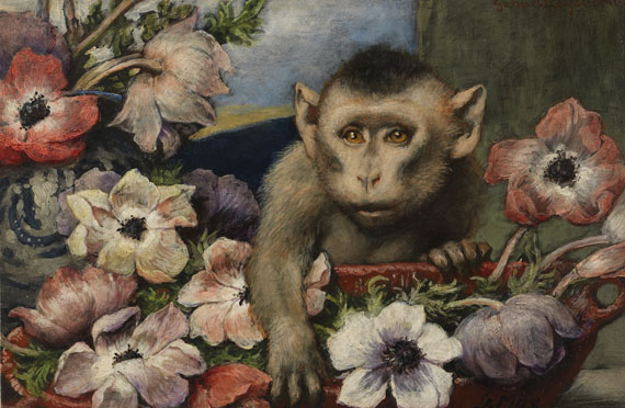 Gabriel Cornelius von Max - Geburtstagsblumen (Affe mit Anemonen)