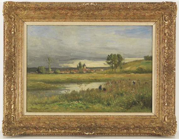 Jean-Baptiste Antoine Guillemet - Landschaft mit Dorf und Fluss - 