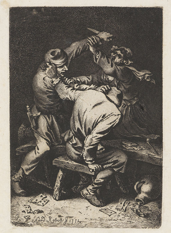 Ferdinand Kobell - 14 Bll.: Landschaften und Raufende Kartenspieler - 