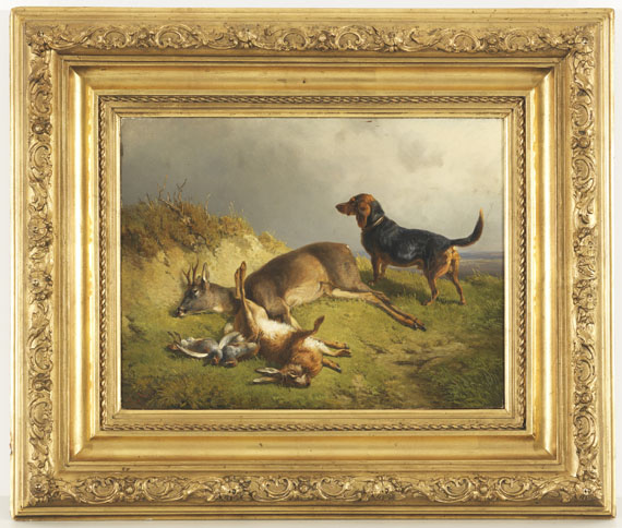 Ludwig Gustav Voltz - Erlegtes Wild und Jagdhund - 