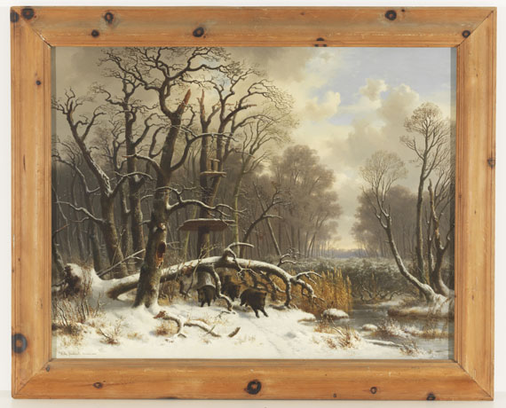 Wilhelm Reinhardt - Wildschweinrotte im verschneiten Winterwald - 