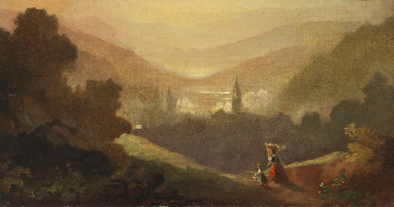 Carl Spitzweg - Berglandschaft mit Sennerin und Kind