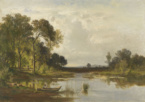 Fritz Halberg-Krauss - Oberbayerische Seenlandschaft mit Angler