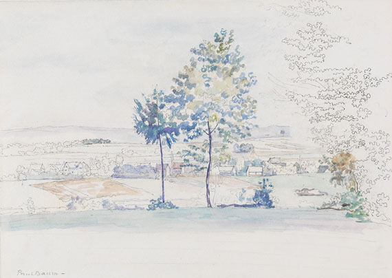 Paul Baum - 2 Bll.: Landschaft mit Wasserträgerin. Kleine Dorflandschaft (Ansicht von Neustadt bei Marburg) - 