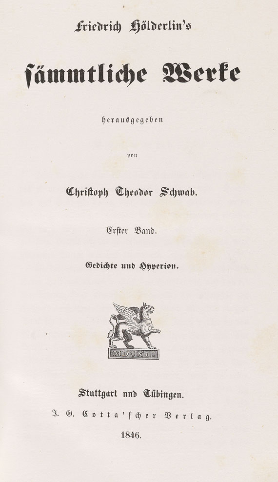 Friedrich Hölderlin - Sämmtliche Werke 2 Bde., 1846.