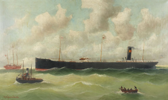 Alfred Serenius Jensen - Hamburger Tanker "Prometheus" passiert Feuerschiff "Elbe 2"