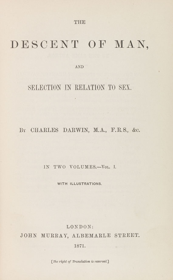 Charles Darwin - The descent of man. 1871. 2 Bde.. - 