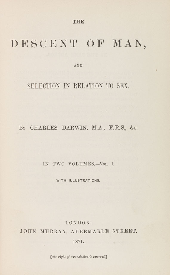 Charles Darwin - The descent of man. 1871. 2 Bde.. - 