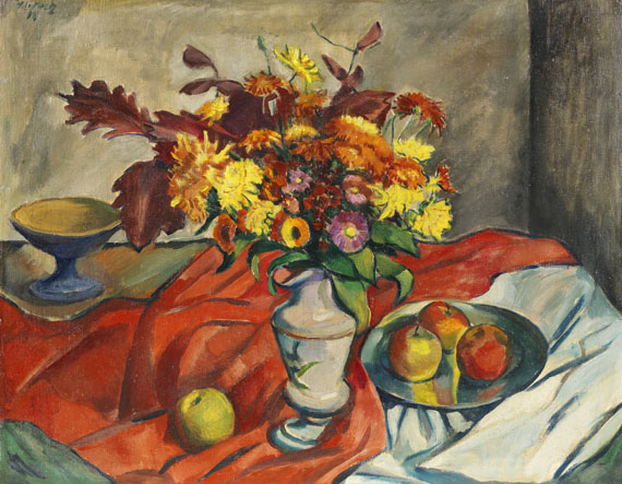 Georg Tappert - Stillleben mit Blumenvase und Äpfeln