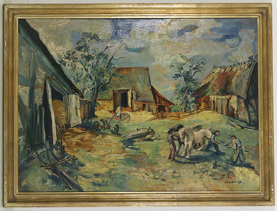 Wilhelm Kohlhoff - Pferdeknechte auf Bauerngehöft - Frame image