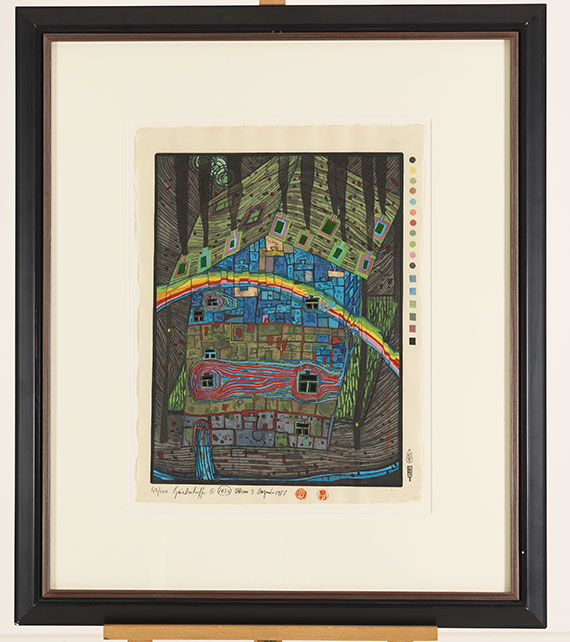 Friedensreich Hundertwasser - Fluß unter Dach - Frame image
