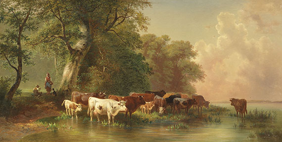 Friedrich Voltz - Mittagsrast des Viehhirten am Seeufer