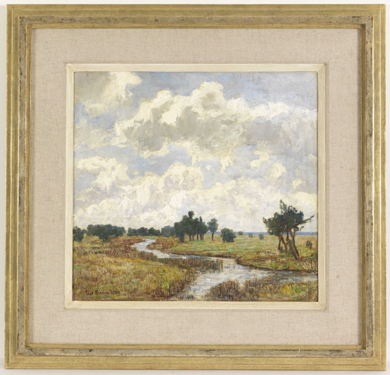 Paul Baum - Sonnig-wolkiger Himmel über moorigen Wiesen mit Bachlauf - Frame image