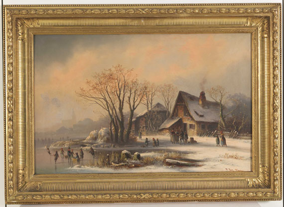 Anton Doll - Schlittschuhläufer im winterlichen Moorenweis - Frame image
