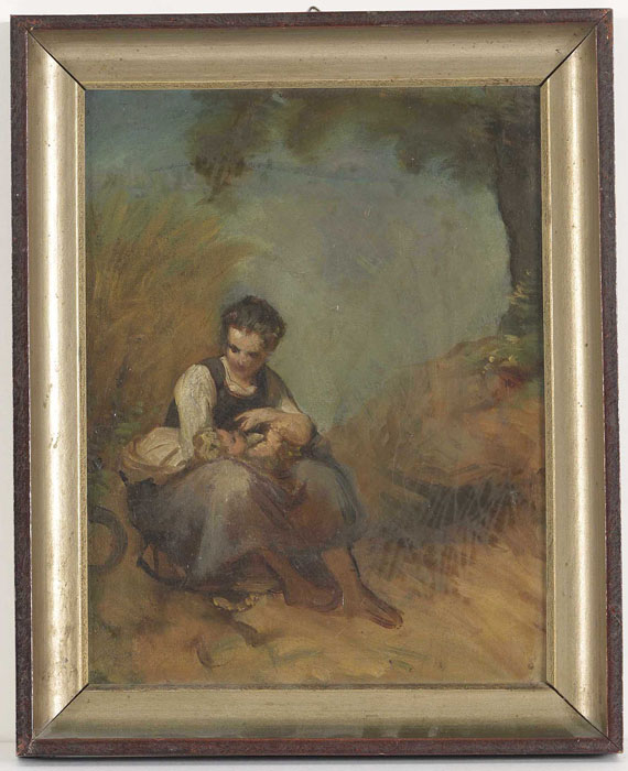 Jakob Becker - Zugeschrieben - Studie einer jungen Frau mit Säugling - Frame image