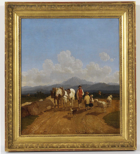 Wilhelm von Kobell - Bauer und Hirtenkinder in oberbayerischer Voralpenlandschaft - Frame image