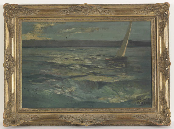Anton Müller-Wischin - Bewegter See mit Segelboot - Frame image