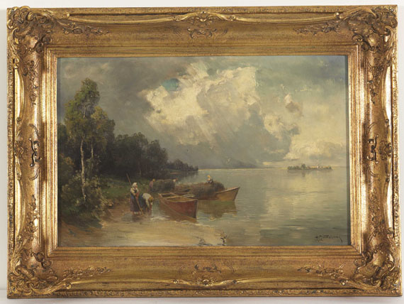 Joseph Wopfner - Verschiffung der Heuernte am Chiemsee mit aufziehendem Gewitter - Frame image