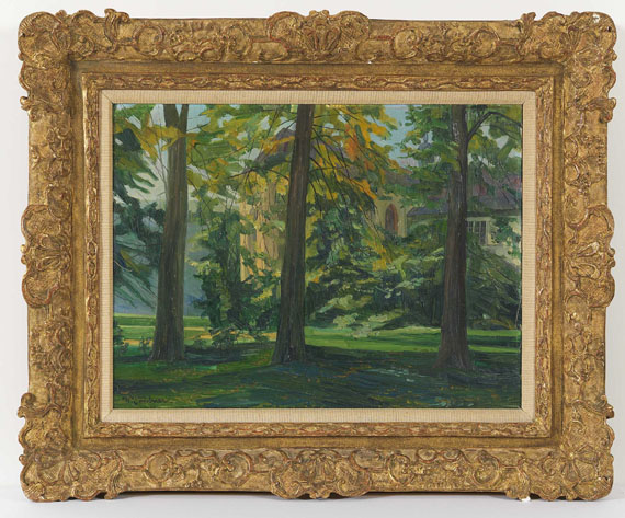 Wilhelm Trübner - Stift Neuburg, Kapelle mit drei Bäumen II - Frame image