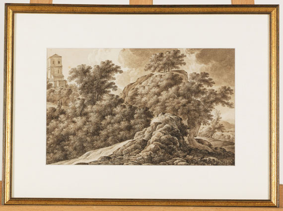 Franz Kobell - Felsige Landschaft mit Turm - Frame image