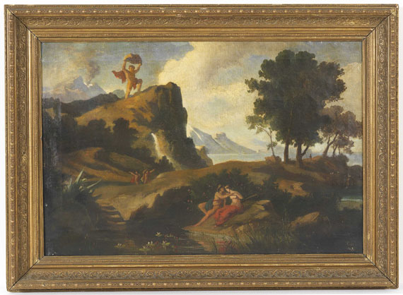 Friedrich Preller d. J. - Der eifersüchtige Zyklop Polyphem erschlägt Akis, den Liebhaber der Nereide Galateia mit einem Felsbrocken - Frame image
