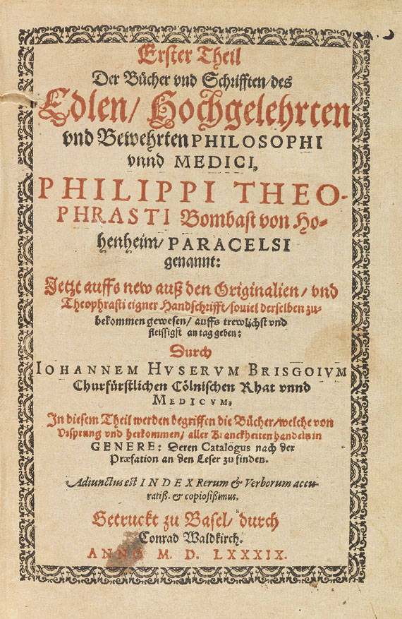 Philippus Theophrastus Paracelsus - Bücher und Schrifften. 1589. - 