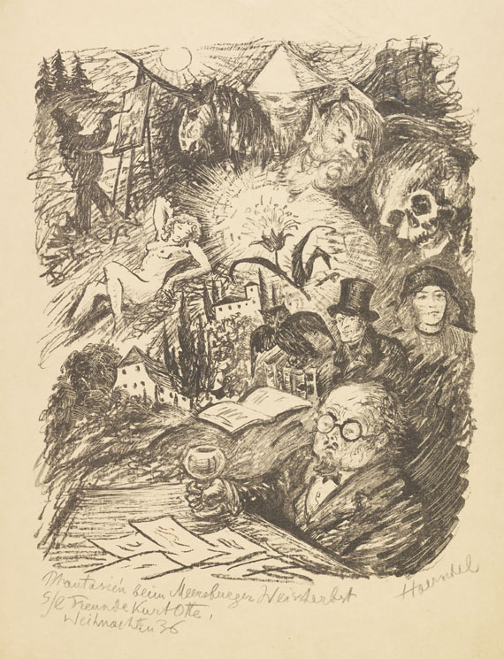 Alfred Kubin - 3 Mappen: ca. 500 Zeichnungen und Druckgrafiken div. Künstler. Tlw. gewidmet an Kubin. Ca. 1910-60. - 