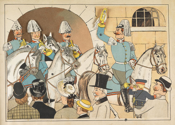 Lothar Meggendorfer - Militärisches Ziehbilderbuch. 1890. Dabei: 2 Entwürfe. - 