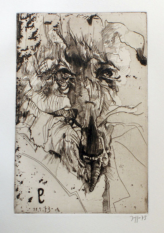 Horst Janssen - 3 Blatt: (Porträt), Selbst mit 3 Nasenlöchern, (Porträt). 1971-73. - 
