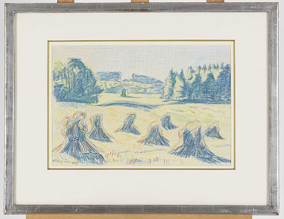 Hermann Max Pechstein - Blaue Kornpuppen auf einer Waldwiese - Frame image