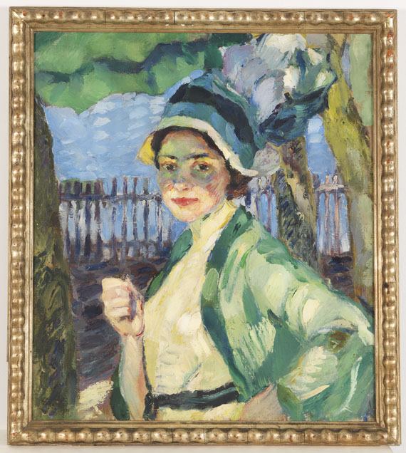 Putz - Porträt einer Dame unter grünem Schirm (Frieda Blell)