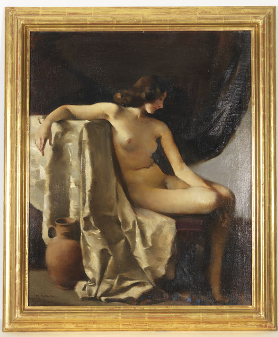 Rudolf Nissl - Sitzender weiblicher Akt in elegischer Stimmung - Frame image