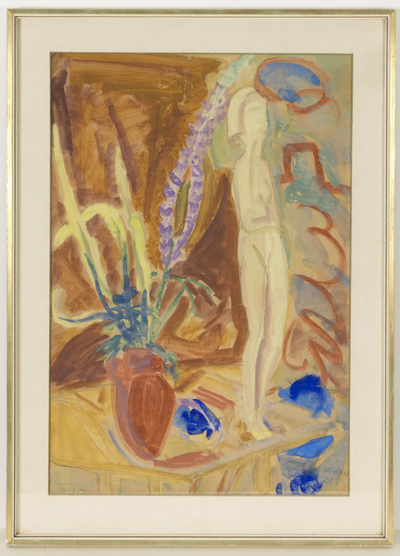 Erich Heckel - Blumen und Holzfigur - Frame image