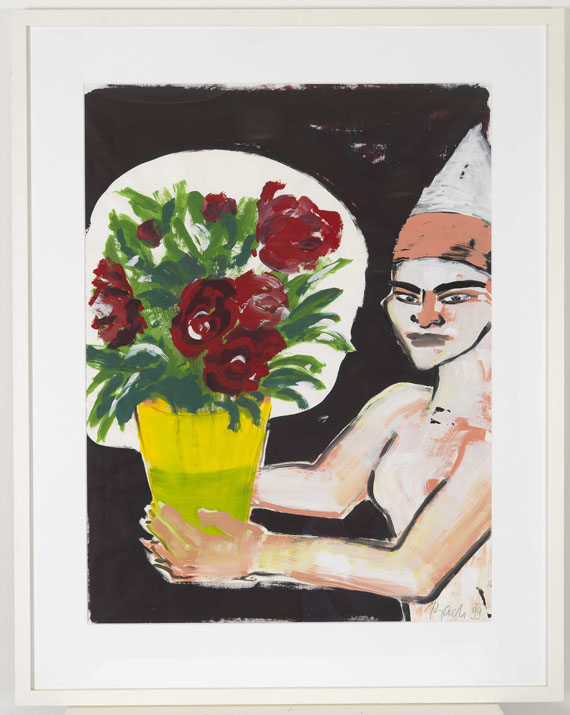 Elvira Bach - Frau mit Blumenstrauß - Frame image