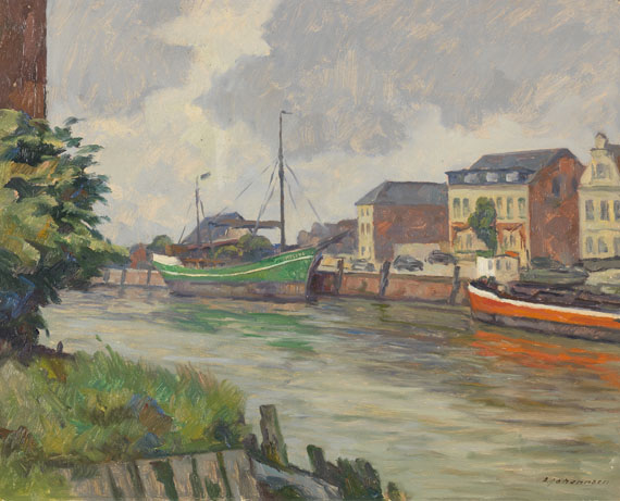 Albert Johannsen - Hafen von Husum mit Motor-Segelschiff "Helene"