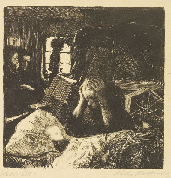 Käthe Kollwitz - 3 Radierungen u. 3 Lithografien (Die Weber). 1906-1918. - 