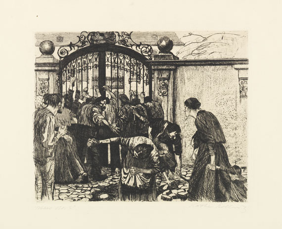 Käthe Kollwitz - 3 Radierungen u. 3 Lithografien (Die Weber). 1906-1918. - 