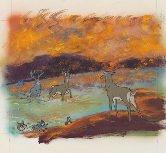  Walt Disney Studios - Gouache-Entwürfe zu "Bambi" für Tobler Chocolat. 32 Abb. von 41. + 2 Beigaben. 1950 - 