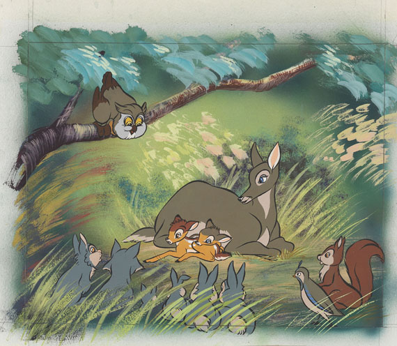  Walt Disney Studios - Gouache-Entwürfe zu "Bambi" für Tobler Chocolat. 32 Abb. von 41. + 2 Beigaben. 1950 - 