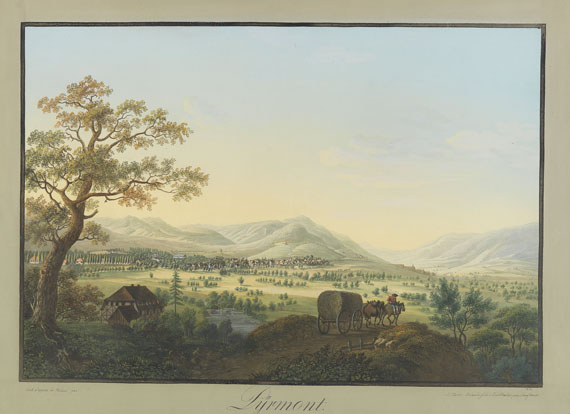 Johann Heinrich Bleuler - 2 Bll.: Ansichten von Bad Pyrmont (J. H. Bleuler). 1812.