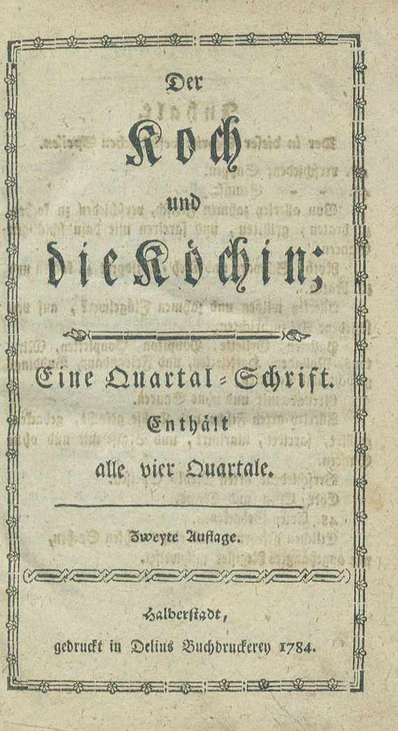 Kochbücher - Frantz, G., Der Koch und die Köchin. 1784